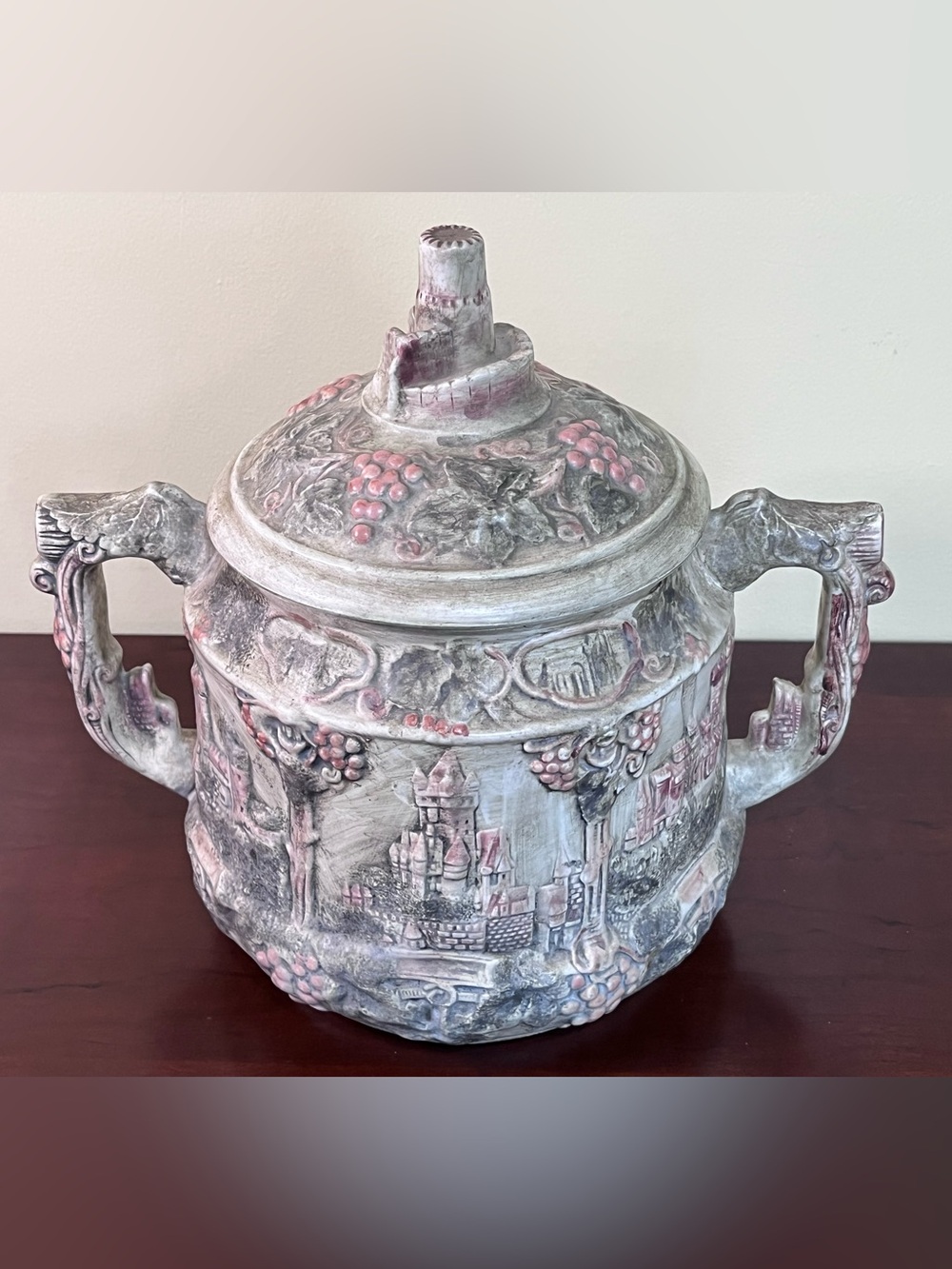 Vintage German Rhines Castles Cookie Jar/ Punch Bowl with Lid